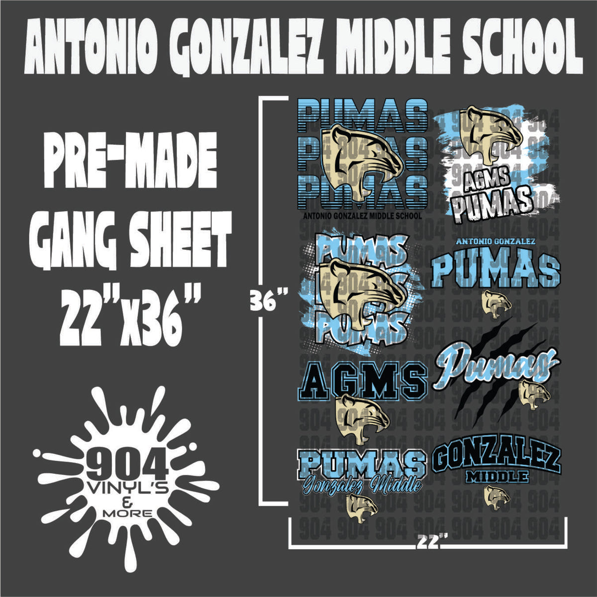 ANTONIO GONZALEZ MIDDLE SCHOOL PREMADE GANG SHEET