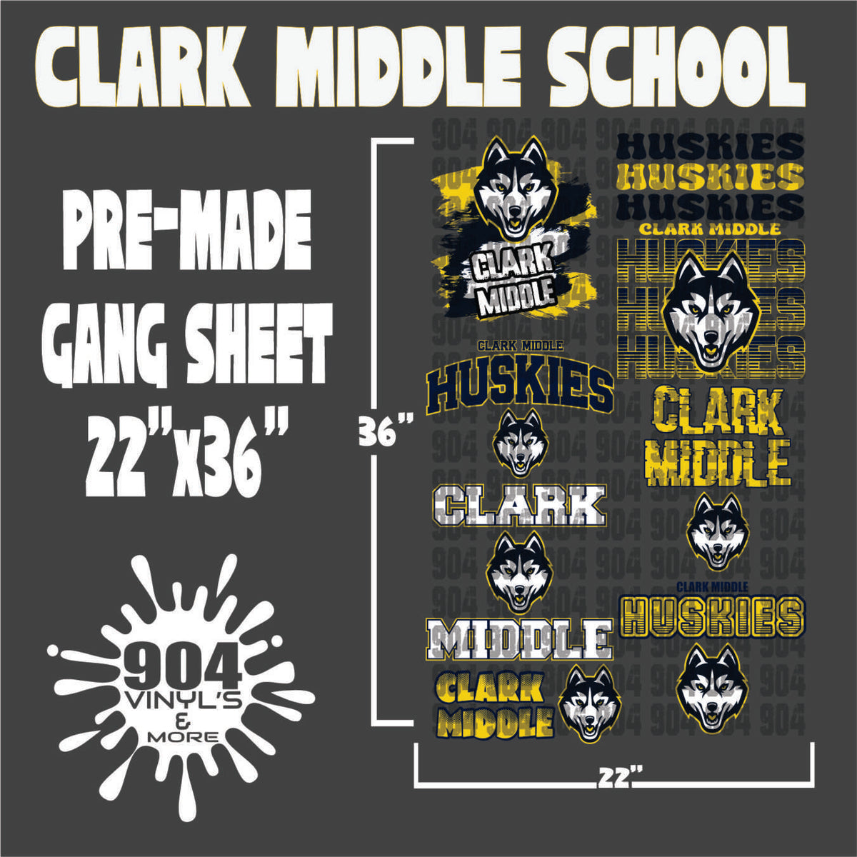 CLARK MIDDLE SCHOOL PREMADE GANG SHEET