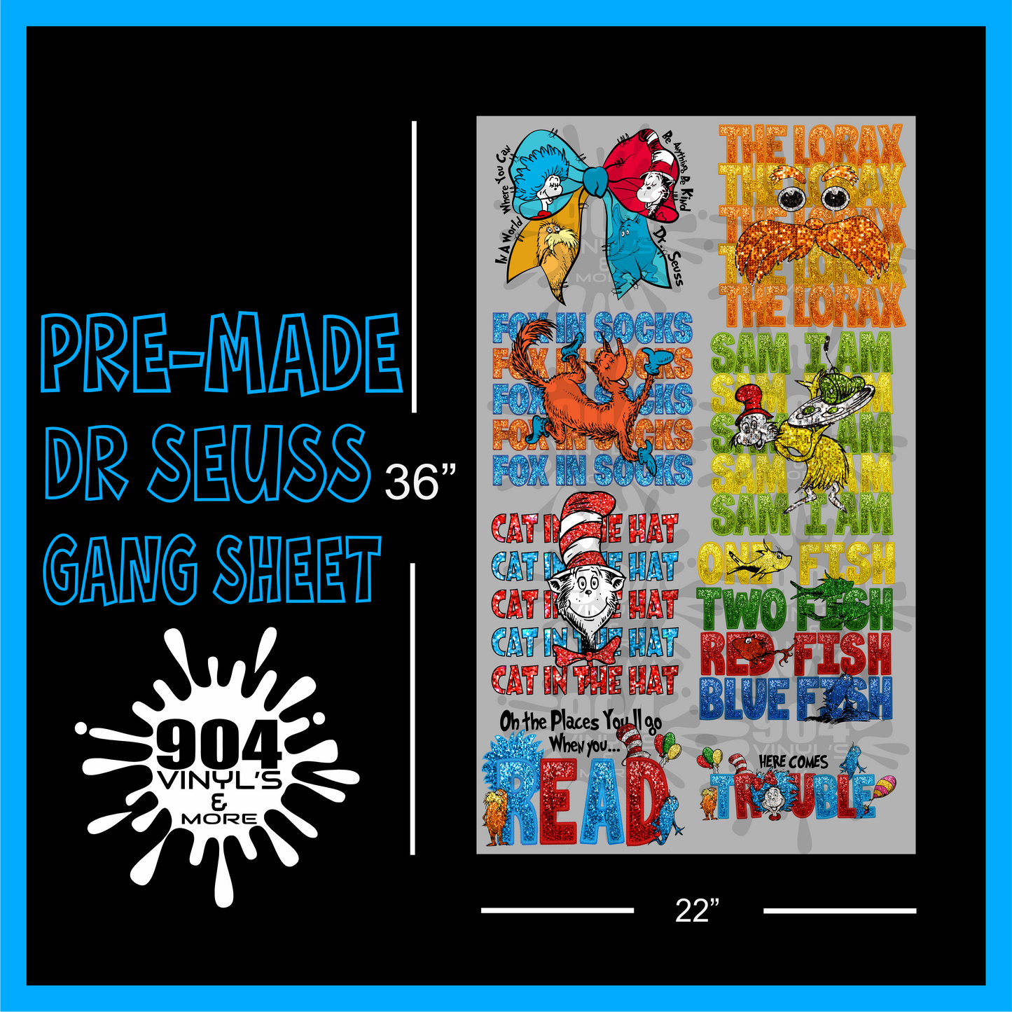Pre-Made Dr. Seuss Gang Sheet (Youth Size) #1