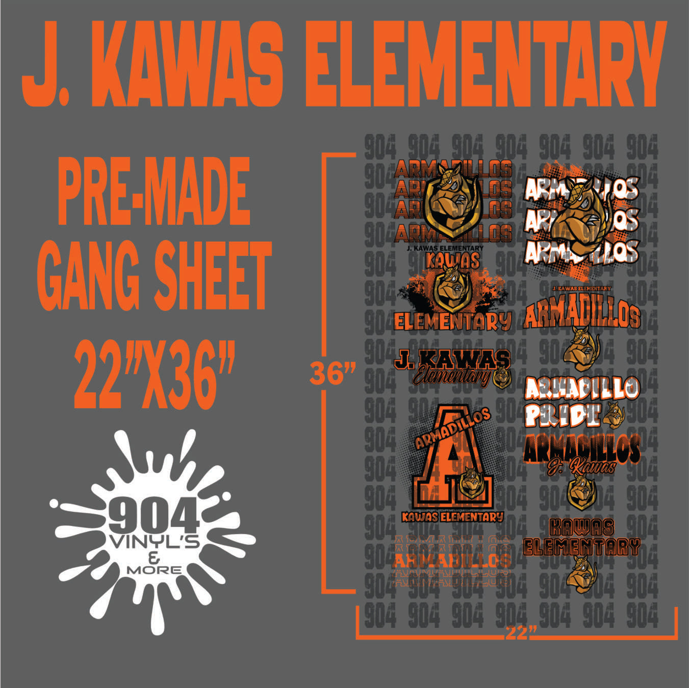 J. KAWAS ELEMENTARY SCHOOL PREMADE GANG SHEET