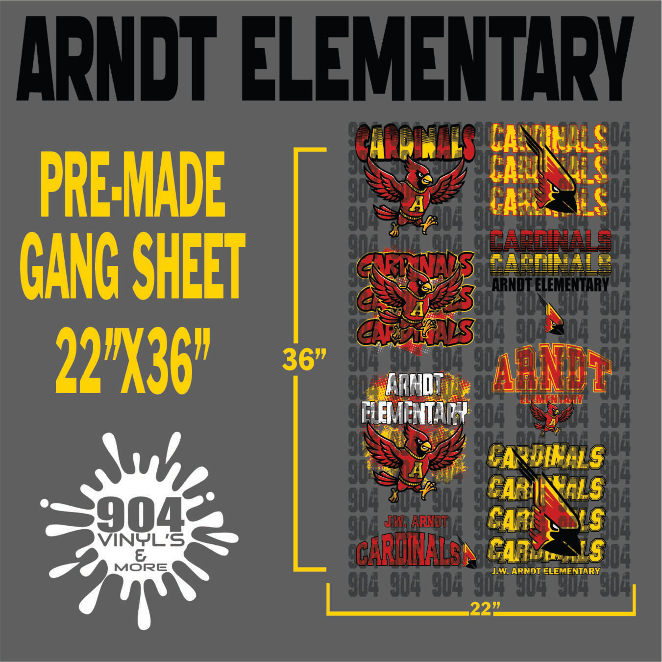ARNDT ELEMENTARY SCHOOL PREMADE GANG SHEET