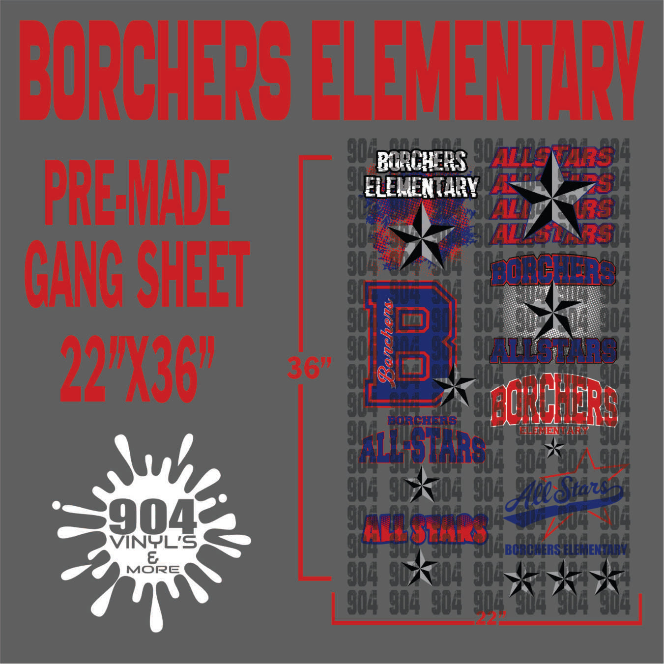 BORCHERS ELEMENTARY SCHOOL PREMADE GANG SHEET