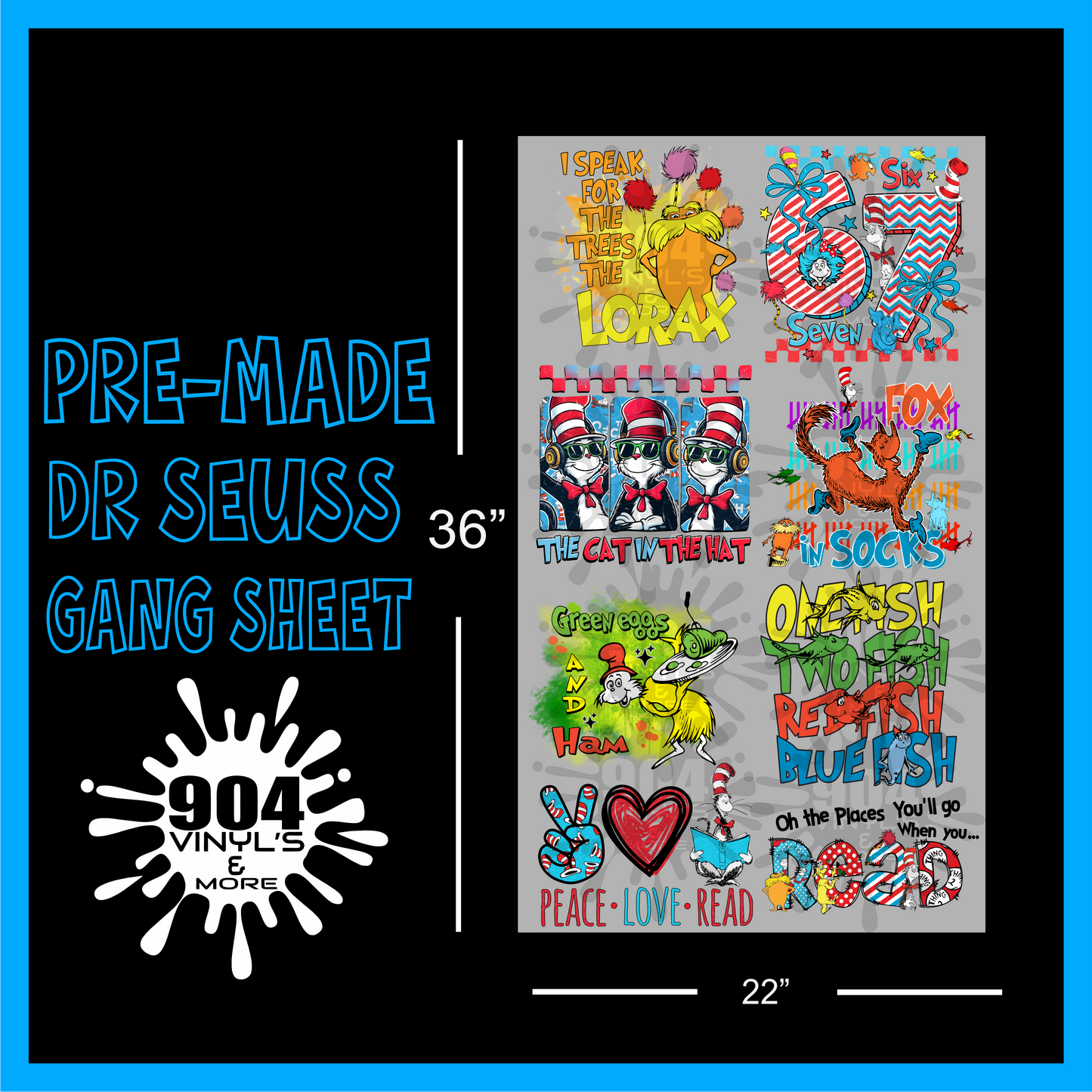 Pre-Made Dr. Seuss Gang Sheet (Youth Size) #2
