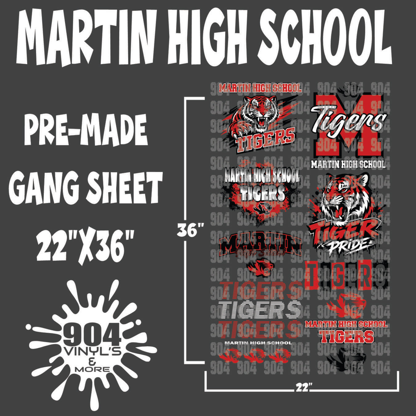 MARTIN HIGH SCHOOL PREMADE GANG SHEET