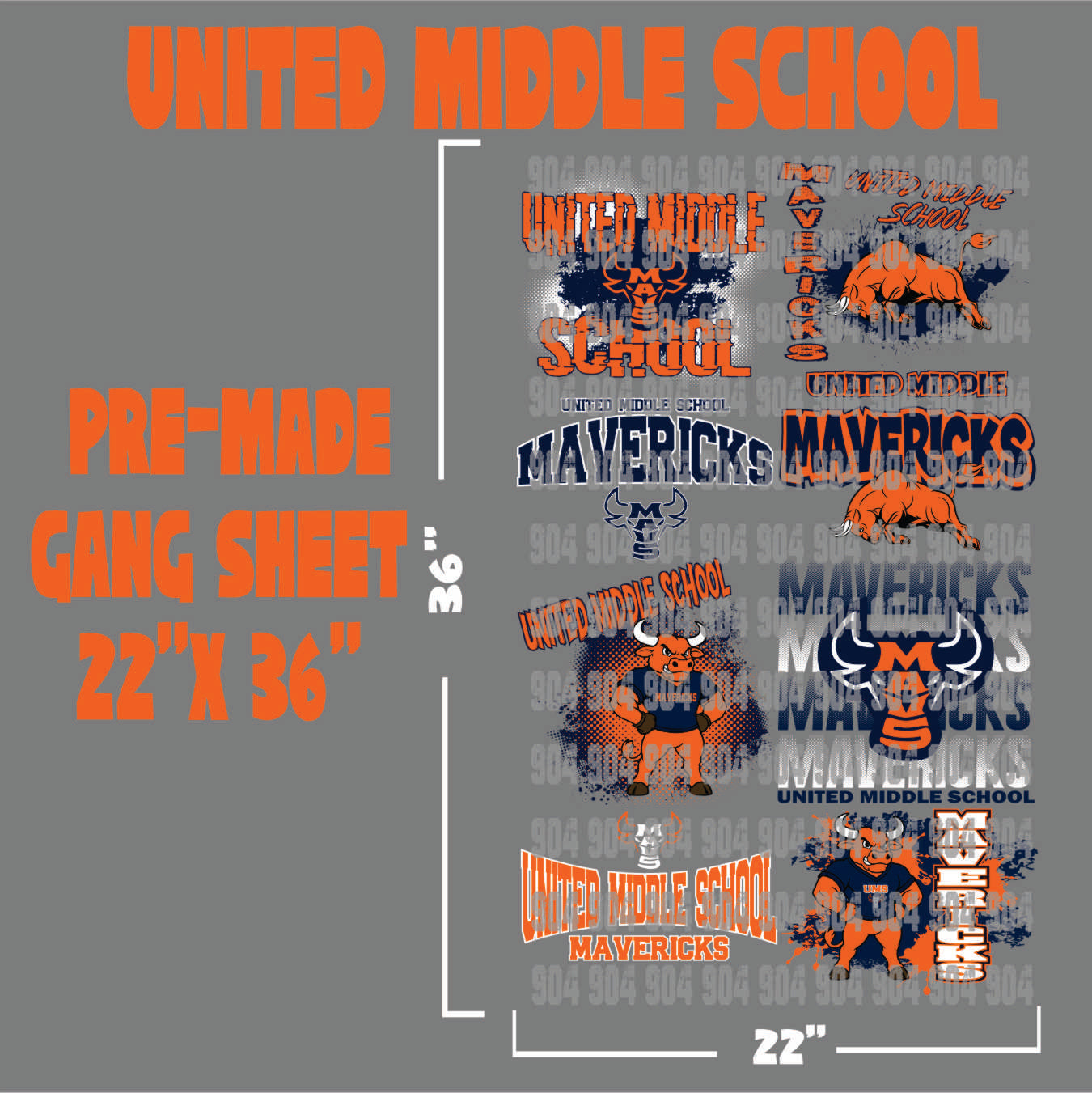 UNITED MIDDLE SCHOOL PREMADE GANG SHEET