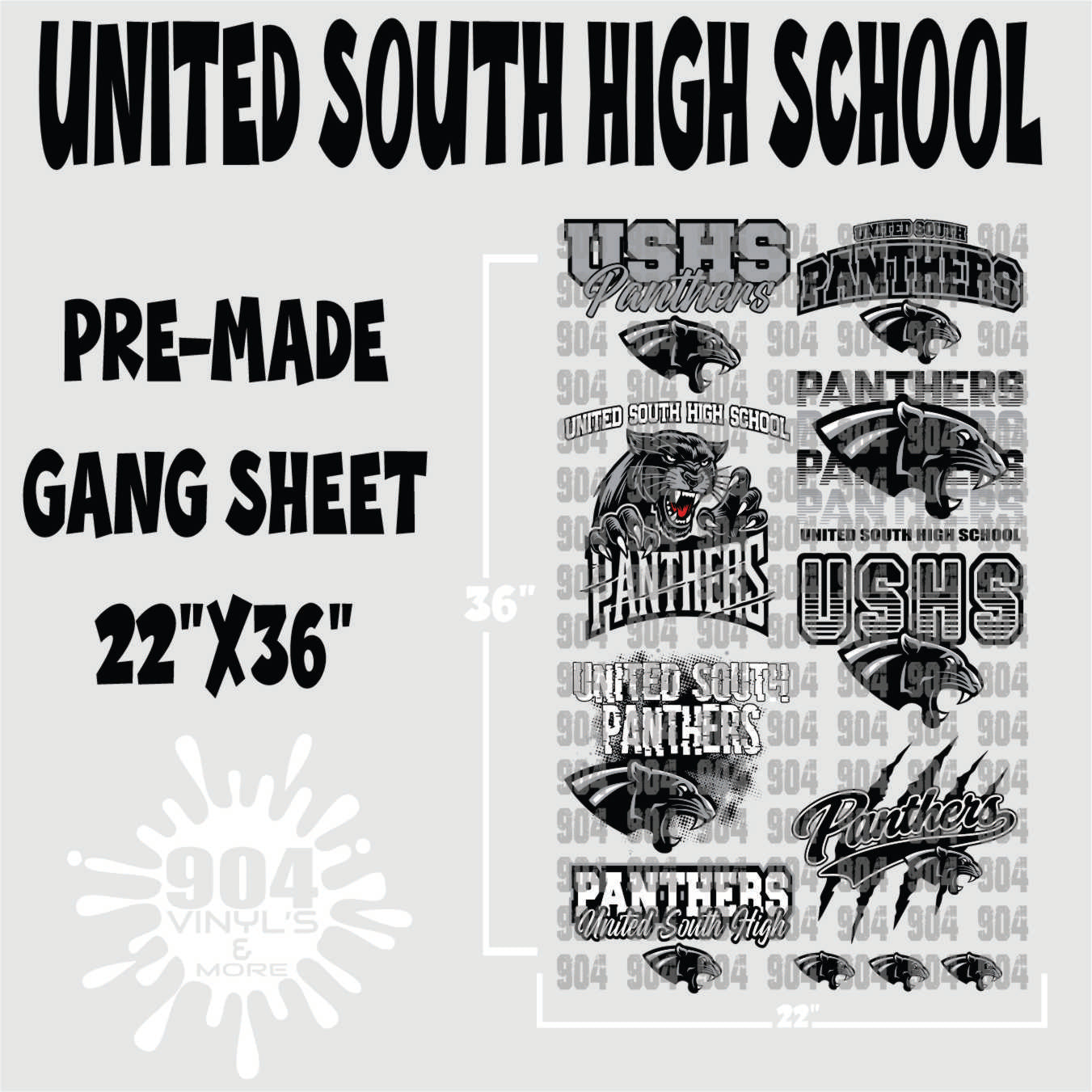 USHS HIGH SCHOOL PREMADE GANG SHEET