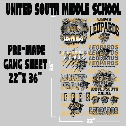 UNITED SOUTH MIDDLE SCHOOL PREMADE GANG SHEET